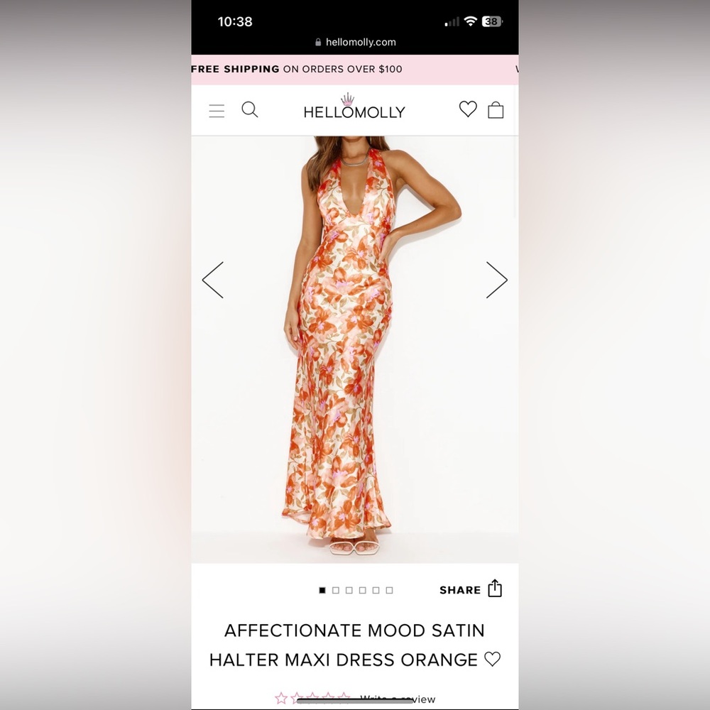 Hello Molly Vibrant Orange Floral Satin Dress